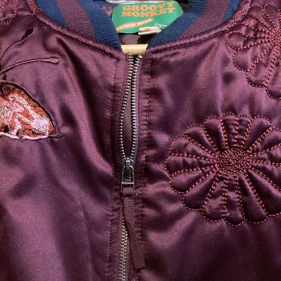 Max Studio Groovy Monkey Embroidered Bomber Jacket Sz Med - Picture 8 of 15